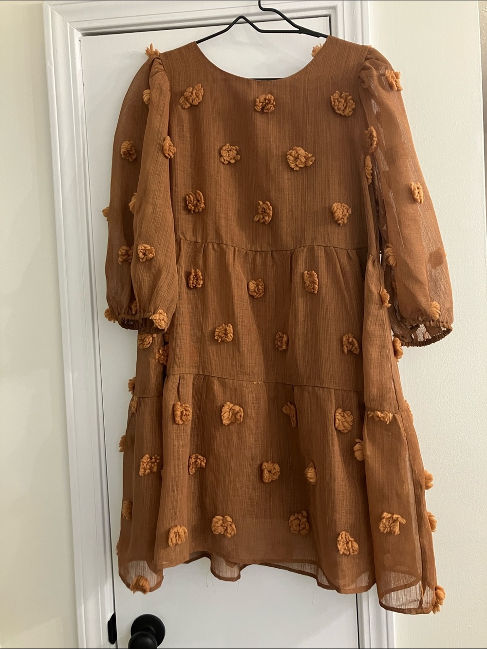 Girls' Textured Pom-Pom Tiered Dress - Rust
